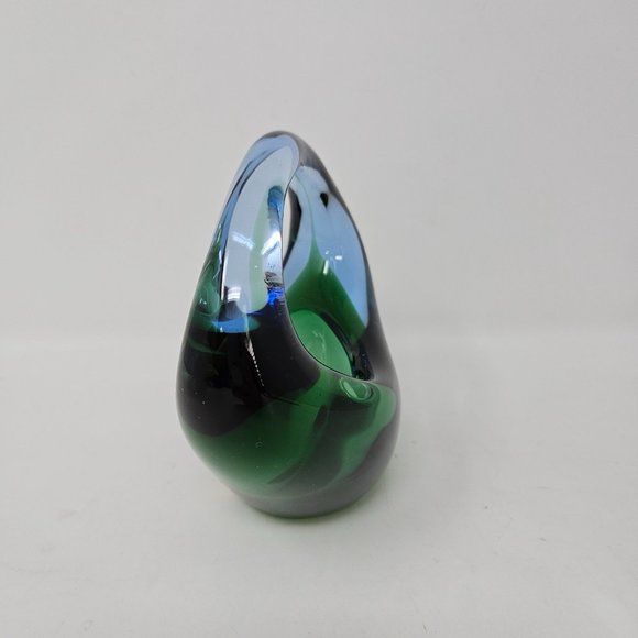 Vintage Bohemia Glass Czech Blue Green Basket - Picture 4 of 11